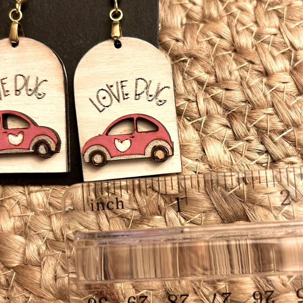 Lovebug Volkswagen Buggie Wood Laser Cut Earrings